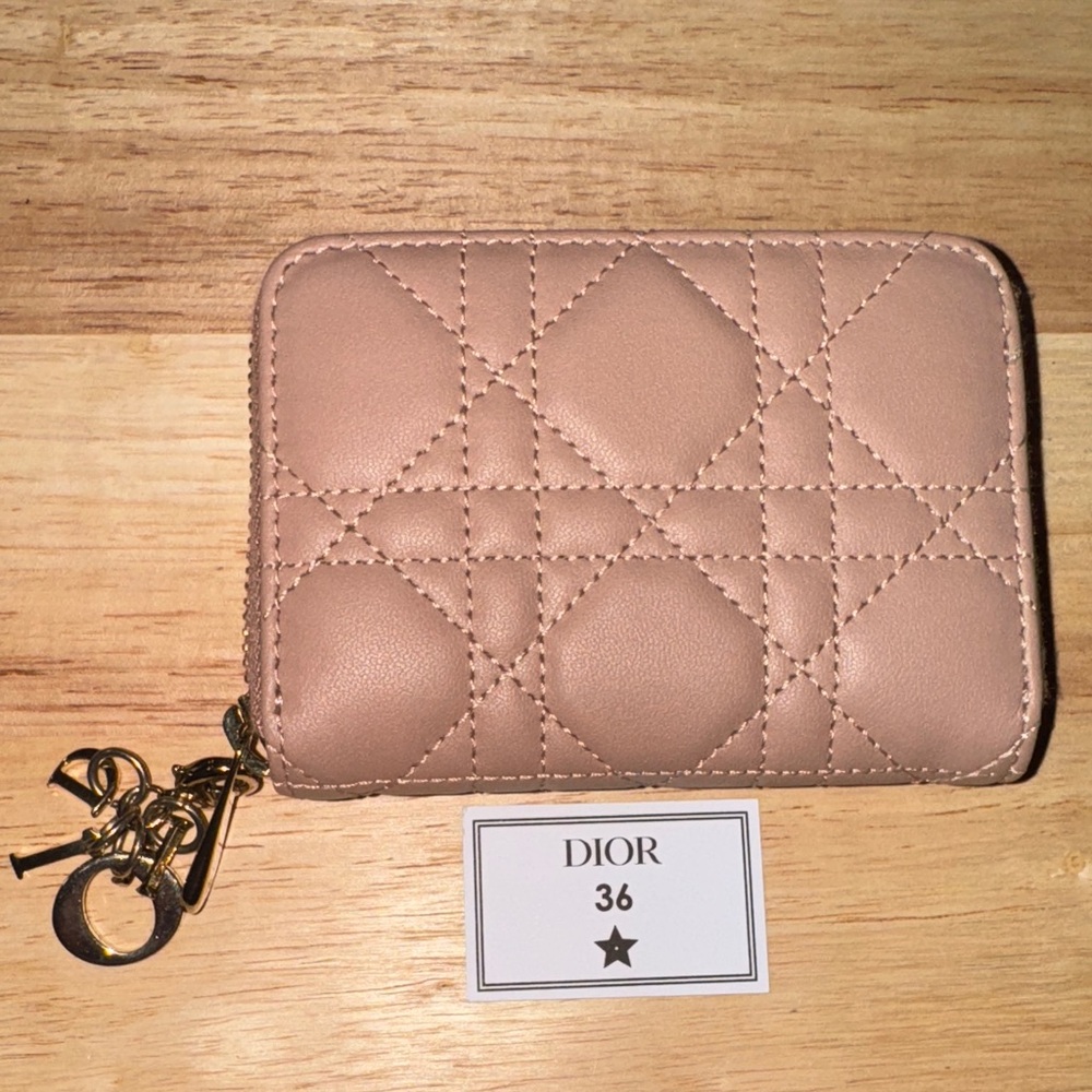 Dior cannage Quilted Leather compact zippy Wallet coin case card holder new